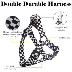 QQPETS Dog Harness Leash Set, Adjustable Vest Durable Heavy Duty Small Medium & Large Dogs Perfect for Walking Running Training Black and White Plaid Pattern