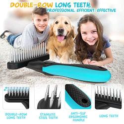 JOFUYU Dog Grooming Rake and 7.5'' Steel Comb, 2-in-1 Pet Combing Kit, DeShedding Tool for Dogs, Rabbits, Cats, Small Animals