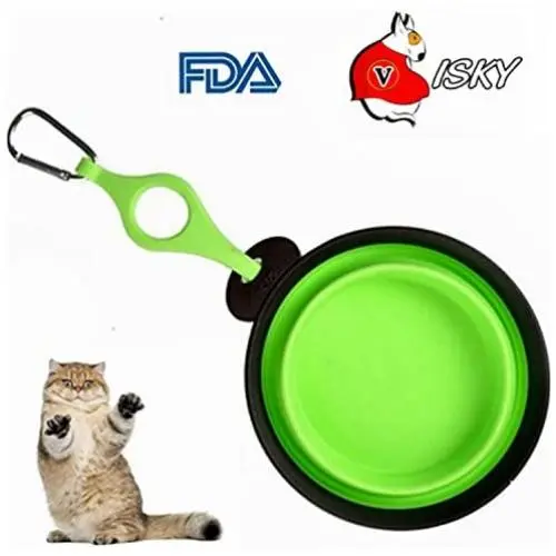 Visky Pet Travel Cup/Bowl Small Animal TPE Bowls Dog Cat Rabbit Collapsible & Portable Bowl With Carabiner-Green Visky Pet Travel Cup/Bowl Small Animal TPE Bowls Dog Cat Rabbit Collapsible & Portable Bowl With Carabiner-Green