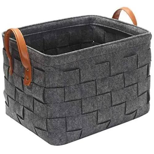 Medium Felt Dog Toy Box, Dog Toy Chest, Dog Storage Basket - Perfect for organizing pet Toys, Blankets, leashes, Coat and Dry Dog Treats - Grey