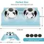 GRANDSEA Double Dog Bowls with Stand, 11 oz Stainless Steel Cat Dish, Dual Use Pet Food and Water Feeder for Small Dogs and Cats