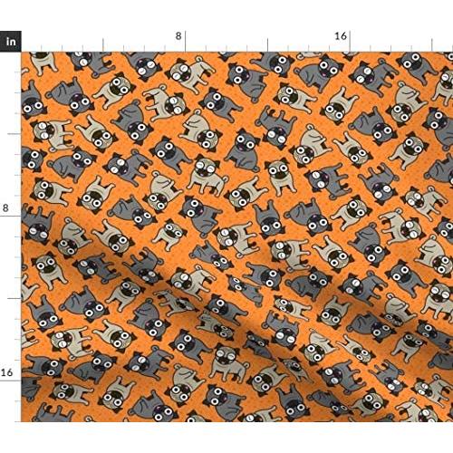 Spoonflower Fabric - Pug Dot Orange Dog Puppy Animal Pet Polka Cute Tan Black Toy Breed Printed on Performance Piqué Fabric by The Yard - Performance Athletic Apparel Fashion