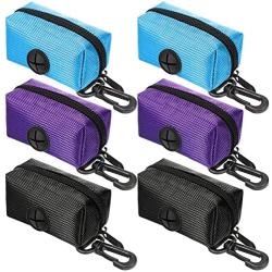 Outus 6 Pieces Dog Poop Bag Dispenser Dog Poop Bag Holder Leash Attachment Pet Waste Bag Dispenser Zippered Pouch Pet Poop Pickup Dispenser with Hook for Walking Running Hiking, Purple Blue Black