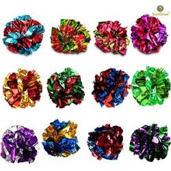 SunGrow Mylar Crinkle Balls for Cats, 1.5-2 Inches, Shiny and Stress Buster Toy, Lightweight and Suitable for Multiple Cats Play, Ideal for Kittens and Adult Cats, 12-Pcs