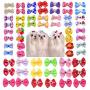 Yagopet 50pcs/Pack Cute New Dog Hair Bows Pairs Rhinestone Pearls Flowers Topknot Mix Styles Dog Bows Pet Grooming Products Mix Colors Pet Hair Bows Topknot Rubber Bands