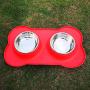 YinQin Bone Shape Dog Bowls Stainless Steel Dog Bowl with No Spill Non-Skid Silicone Mat Pet Bowls Set of 2 for Food and Water Feeder Bowls for Small Dogs Feeder Bowl for Pets, Cats