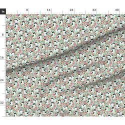 Spoonflower Fabric - Japanese Dogs Spaniel Cute Florals Mint Flowers Toy Breeds Pet Printed on Sport Lycra Fabric by The Yard - Swimwear Performance Leggings Apparel Fashion