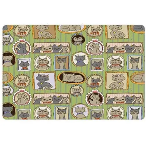 Lunarable Pet Mat for Food and Water, Rectangle Non-Slip Rubber Mat for Dogs and Cats Lunarable Pet Mat for Food and Water, Rectangle Non-Slip Rubber Mat for Dogs and Cats