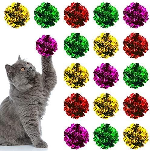 30 Pieces Random Glitter Pom Pom Balls Crinkle Balls Cat Toys Lightweight Shiny Cat Crinkle Balls for Cat Dog Pet Toys Supplies