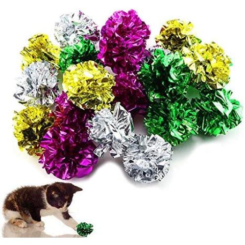 TKOnline 20 Pack Mylar Crinkle Balls Cat Toys Interactive Shiny Metallic Colors, Mixed Color Cat Toys,Cat Toy Pack,Cat,Cat Pack,Cat Balls,Cat Toys Interactive,Cat Toys Balls,Crinkle,Crinkle Balls