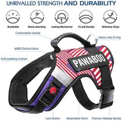 PAWABOO Service Dog Vest Harness, Premium Durable Heavy Duty Soft Padded Reflective Dog Vest Harness with 2 Removable Hook and Loop Patches, Strong PVC Handle on Top