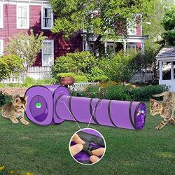 Lukovee Cat Tunnel Toy, Crackle Paper Collapsible Tube Three Connected Run Road Way Tunnel Catnip House with Fun Ball Puzzle Exercising and Playing for Kitten