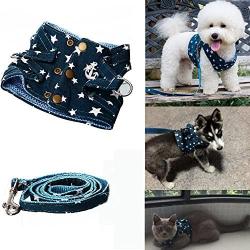 BroBear Pet Stars Vest Mesh Harness and Leash Set Blue for Cats & Small Dogs Blue