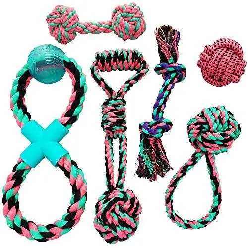 Otterly Pets Puppy Dog Cute Pink Boutique Rope Toys Set 6-Pack Bundle - Small to Medium Breed Girl Dogs