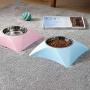 ocijf179 Dog Food Bowl 400ml Pet Dog Cat Food Plastic Stainless Steel Non-Slip Wear-Resistant Bowl - Blue