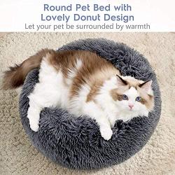 rabbitgoo Cat Bed for Indoor Cats, Fluffy Round Cat Bed for Small Dogs Kittens, Self Warming Calming Bed for Improved Sleep, Soft Plush Donut Cuddler Cushion Pet Bed, Non-Slip, Machine Washable, Gray