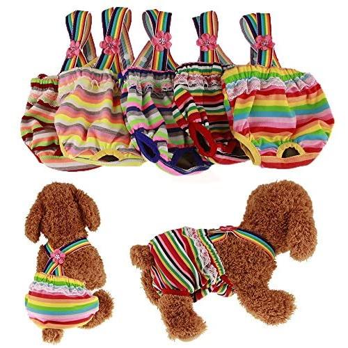 Pack of 2 Pet Dog Cat Physiological Shorts Doggy Kitten Underwear Pants Diapers Strip Design Tighten Strap Sanitary Briefs Panties for Puppy Kitty Color at Random (M)