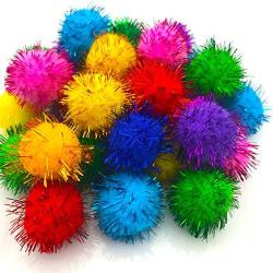 VAPKER 30 Piece Assorted Color Sparkle Balls Cats Favorite Toy Tinsel Pom Poms Glitter