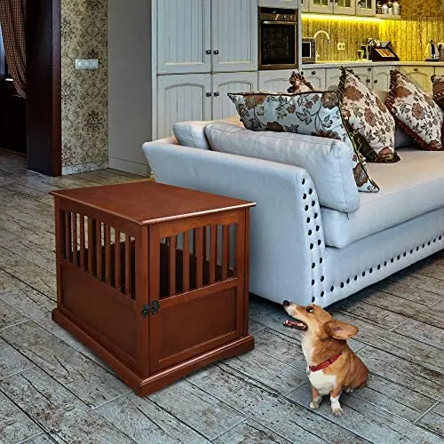 Casual Home Wooden Medium Pet Crate, End Table, Walnut