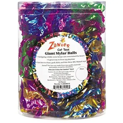 Zanies Giant Mylar Balls Cat Toys, 16-Piece Canisters Zanies Giant Mylar Balls Cat Toys, 16-Piece Canisters