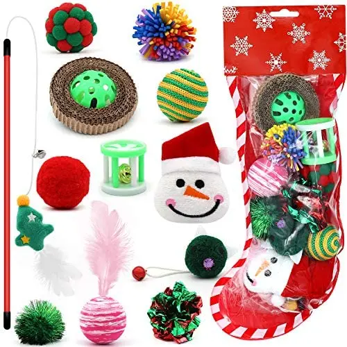 PETUOL Christmas Stocking Cat Toys, 12PCS Xmas Cat Toy with Squeaky Toys, Cat Teaser PETUOL Christmas Stocking Cat Toys, 12PCS Xmas Cat Toy with Squeaky Toys, Cat Teaser