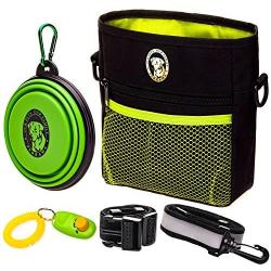 PERRAMA Dog Treat Bag, Training Pouch for Small and Large Dogs with Clicker and Collapsible Food Bowl BPA Free – Pet Treats Tote Bag with Waist and Shoulder Reflective Straps and Belt Clip