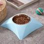 ocijf179 Dog Food Bowl 400ml Pet Dog Cat Food Plastic Stainless Steel Non-Slip Wear-Resistant Bowl - Blue