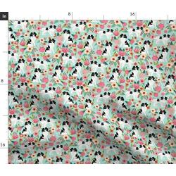 Spoonflower Fabric - Japanese Dogs Spaniel Cute Florals Mint Flowers Toy Breeds Pet Printed on Sport Lycra Fabric by The Yard - Swimwear Performance Leggings Apparel Fashion
