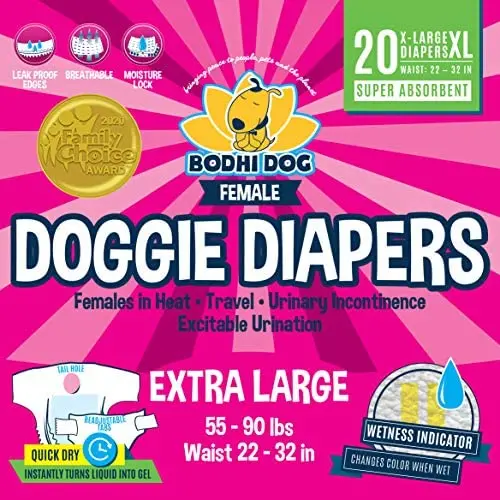 Disposable Dog Female Diapers | 20 Premium Quality Adjustable Pet Wraps with Moisture Control & Wetness Indicator | 20 Count Extra-Large Size