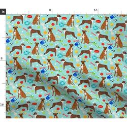 Spoonflower Fabric - Boxer Dog Toys Cute Dogs Best Pet Pets Portrait Printed on Denim Fabric by The Yard - Bottomweight Apparel Home Decor Upholstery