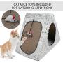 Cat Scratcher Cardboard House Condo, Removable Cat Scratcher Pads with Mouse Toy & Catnip, Reversible Panel Vertical Foldable Cat Scratching Lounger, Recycle Corrugated Cat Scratch Couch Bed