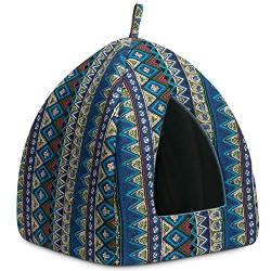 Hollypet Self-Warming 2 in 1 Foldable Comfortable Triangle Cat Bed Tent House, Navy Blue
