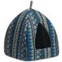 Hollypet Self-Warming 2 in 1 Foldable Comfortable Triangle Cat Bed Tent House, Navy Blue