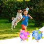 2 Pieces Dog Flashing Jumping Ball Jumping Activation Balls Colorful Pet Creative Flashing Dancing Ball with LED Light and Music Flashing Dog Toy for Indoor and Outdoor Garden, Pink and Blue