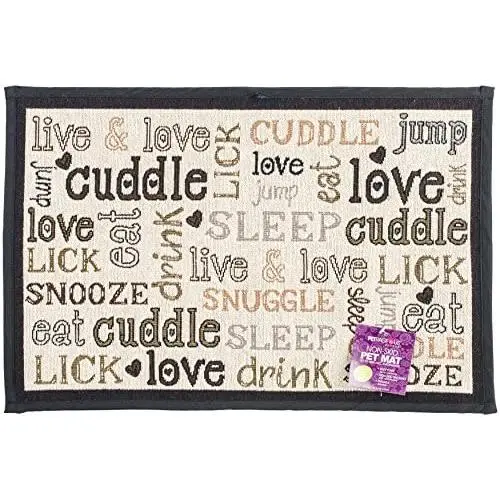 PetRageous 10218 Cuddles Tapestry Dog and Cat Non-Skid Machine Washable Placemat for Pet Feeding Areas with Rubber Backing 13-Inch by 19-Inch for Dogs and Cats, Multi-Colored PetRageous 10218 Cuddles Tapestry Dog and Cat Non-Skid Machine Washable Placemat for Pet Feeding Areas with Rubber Backing 13-Inch by 19-Inch for Dogs and Cats, Multi-Colored