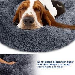 TAMOWA Dog Bed Cat Bed Comfortable Donut Cuddler Round Dog Bed for Small Medium Dogs Ultra Soft Calming Dog Bed, Self Warming, Improved Sleeping, Anti-Slip Base (Size 20''/24''/28''/31'')