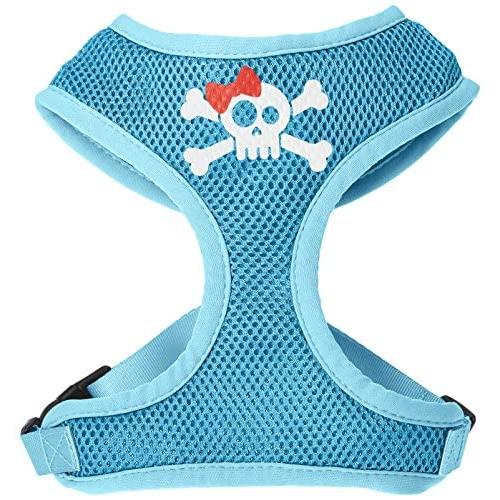 Mirage Pet Products Skull Bow Screen Print Soft Mesh Dog Harnesses, X-Large, Aqua