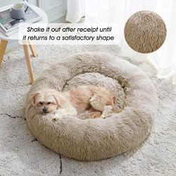 Calming Dog Bed & Cat Bed, Anti-Anxiety Donut Dog Cuddler Bed, Warming Cozy Soft Dog Round Bed, Fluffy Faux Fur Plush Dog Cat Cushion Bed for Small Medium Dogs and Cats (20''/24''/27'')