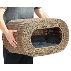 D+ Garden Fun Stackable Cat Condo for Indoor Cats - Interactive Play Rattan Cat House for Indoor Cats Kitty, Pet Friendly Top/Side House Entry, Cat Bed Enclosed