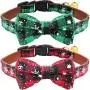 KUDES 2 Pack/Set Christmas Snowflake Dog Collars, Adjutable Dog Collars with Bow Tie and Bells for Small/Medium/Large Pets, Red & Green KUDES 2 Pack/Set Christmas Snowflake Dog Collars, Adjutable Dog Collars with Bow Tie and Bells for Small/Medium/Large Pets, Red & Green
