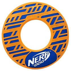 Nerf Dog Force Grip Flyer Dog Toy, Frisbee, Lightweight, Durable and Water Resistant, Great for Beach and Pool, 10 inch Diameter, for Medium/Large Breeds, Single Unit, Orange/Blue