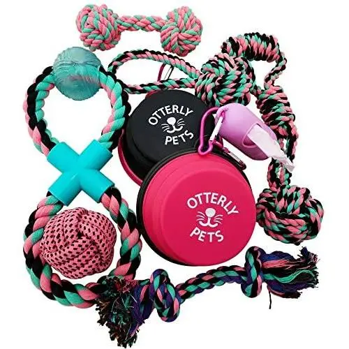 Otterly Pets Puppy Dog Cute Pink Boutique Rope Toys and Silicone Bowl Set Bundle for Small to Medium Breed Girl Dogs (9-Pack) Otterly Pets Puppy Dog Cute Pink Boutique Rope Toys and Silicone Bowl Set Bundle for Small to Medium Breed Girl Dogs (9-Pack)