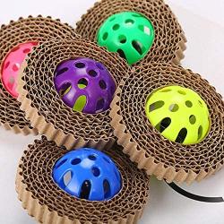 Pudwy Funny Pet Cat Scratch Board Cat Toy Corrugated Paper Cat Claw Board with Plastic Bell Ball