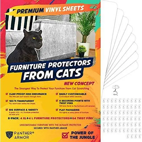 Panther Armor Furniture Protectors from Cat Scratch - 8(Eight)-Pack – Couch Guards for Cats - 4-Pack XL 17''L 12''W + 4-Pack Large 17''L 10''W Cat Scratch Deterrent - Couch Corner Cat Scratch Repellent Panther Armor Furniture Protectors from Cat Scratch - 8(Eight)-Pack – Couch Guards for Cats - 4-Pack XL 17''L 12''W + 4-Pack Large 17''L 10''W Cat Scratch Deterrent - Couch Corner Cat Scratch Repellent