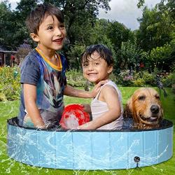 JX FITNESS 63 Inch Leakproof Dog Swimming Pool, Extra Large Foldable Pet Kiddie Pool - Portable Durable Indoor & Outdoor Bathing Tub - 63 x 12 inches for Dogs Cats Baby and Kids