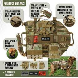 Tri Cloud Sports Dog Tactical Harness – 1000D Nylon Molle Vest Includes Leash | 3 Pouches | 3 Patches | Collapsible BPA Free Bowl