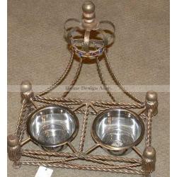 Luxury Iron Gold Crown Dog Cat Pet Feeder Dish Bowl Jeweled Antique Victorian