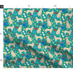 Spoonflower Fabric - Golden Retrievers Dogs Dog Toys Teal Retriever Pet Portrait Printed on Performance Piqué Fabric by The Yard - Performance Athletic Apparel Fashion