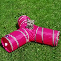 PetLike 3 Way Cat Tunnel for Indoor Cats Collapsible Pop-up Pet Tube Peek Hole Hideaway Play Toys for Cats with Ball