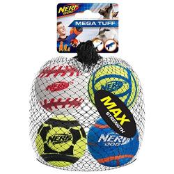 Nerf Dog Sports Ball Dog Toys, Lightweight, Durable and Water Resistant, 2.5 Inches, for Small/Medium/Large Breeds, Four Pack, Mixed Colors, Model:3372